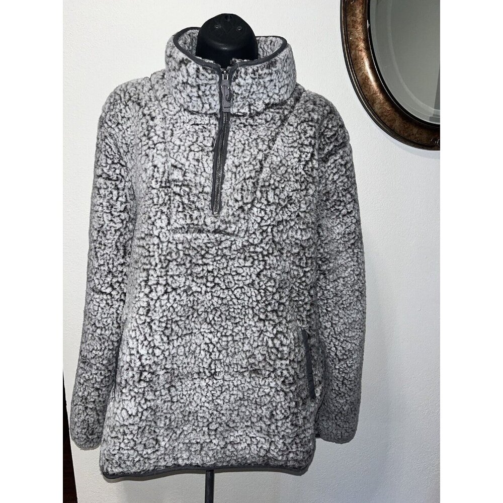 Thread & Supply Gray Sherpa Pullover Shirt Women  Small 1/4 Zip Soft Fuzzy